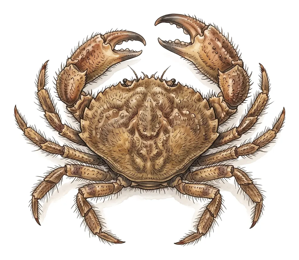 Crabe Velu, illustration naturaliste
