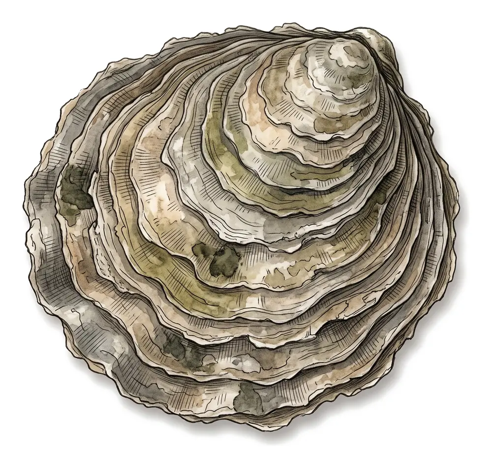 Huître Plate, illustration naturaliste